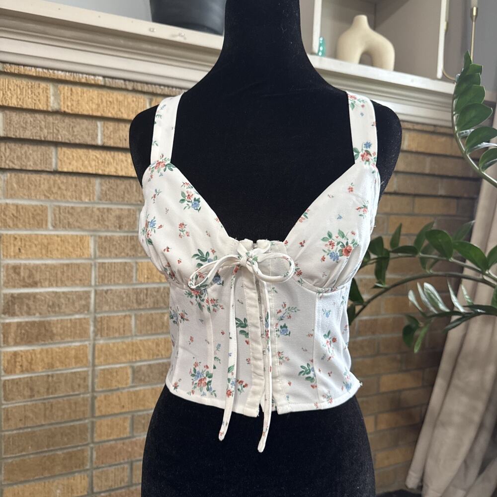 Kendall & Kylie Ladies Floral Corset Style Crop Top XS Delicate Ditsy Flowers